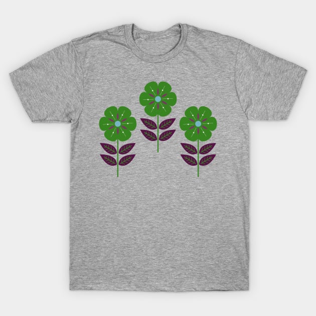 Mod green Scandinavian flowers T-Shirt by Jennifer Ladd